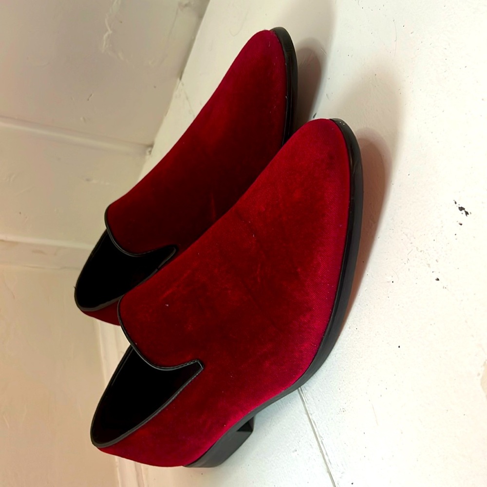 Alberto Fellini Red Velvet Slip Ons
